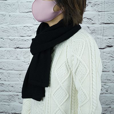 E1403国産カシミヤ糸使用国内生産カシミヤ１００％マフラー（ブラック）