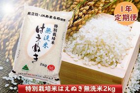 ＜1月開始＞庄内米１年定期便！ 特別栽培米はえぬき無洗米2kg（入金期限：2024.12.31）