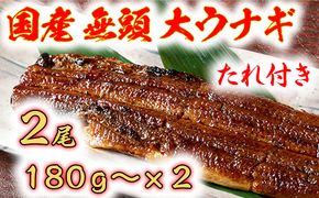 国産うなぎ　備長炭地焼き蒲焼き180g以上×2尾　タレ付き×2【FU02U】