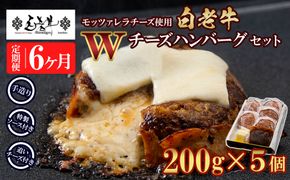 定期便6カ月 お楽しみ 白老牛 Ｗチーズ ハンバーグ セット 5個 モッツァレラ 特製ソース ベーコン 手造り BY089