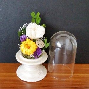 プリザーブドフラワーのミニ仏花　ガラスドーム付き