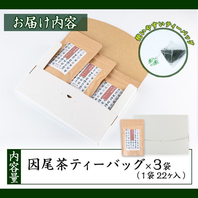 因尾茶 ティーバッグ (計66個・22個入×3袋) お茶 緑茶 茶 煎茶 ティーバッグ 釜炒り 因尾茶 特産品 お取り寄せ 大分県 佐伯市【AH67】【(有)きらり】