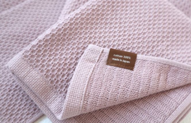 G1903 【ソフトハニカム】泉州南部織 フェイスタオル3枚セット（くすみ桜）+ソフトハニカム織ハーフハンカチ1枚