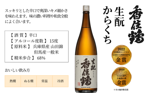 【香住鶴 旨口定番セット 1800ml×2本】香住鶴 生酛からくち RICH山廃 やや甘口 辛口 日本酒 蔵元直送 発送目安：入金確認後1ヶ月以内 看板商品で地元の圧倒的な支持を得る定番酒 冷酒から燗酒まで楽しめる！ 全国燗酒コンテスト2022 お値打ち熱燗酒部門 金賞 全国燗酒コンテスト2023 お値打ちぬる燗部門 最高金賞 ふるさと納税 兵庫県 香美町 香住 香住鶴 15-09