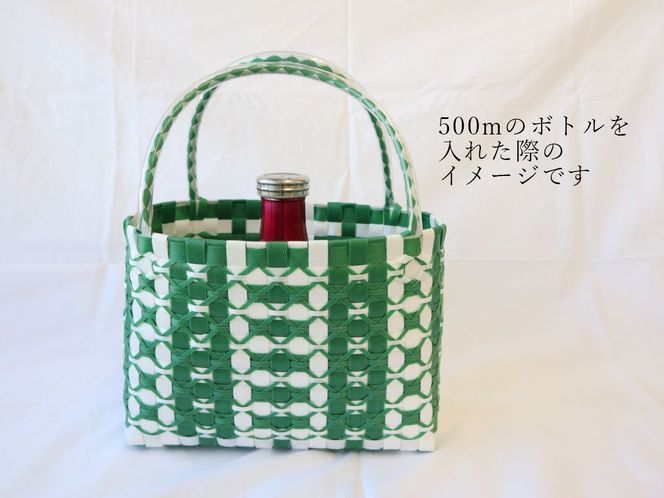 文子さんのテープかごバッグ(緑×白）
