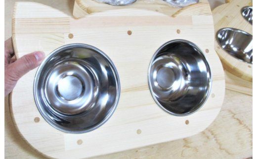099H2188 手作り木製 2椀付きペット用食器・水飲み