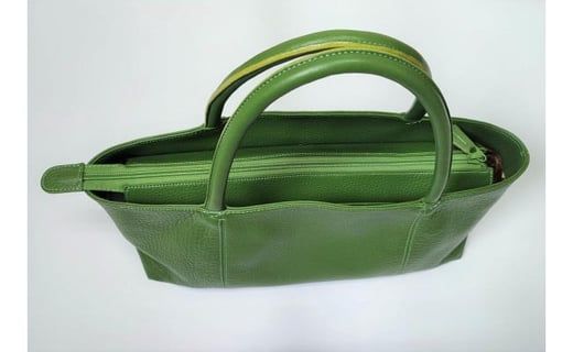 「鞄工房　香」横長トートバック　グリーン FAA3034