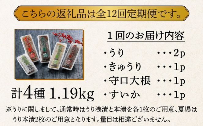【全12回定期便】【明治神宮ご奉献品】奈良漬 「琥珀漬」4種 1.19kg 詰め合わせ《築上町》【有限会社奈良漬さろん安部】 ギフト 贈り物 贈答[ABAE048]