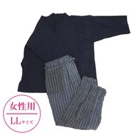 【LLサイズ×女性用：ファスナー無し】天然にこだわった自慢の逸品　【みくりや染織】正藍染手織り木綿作務衣上下一式（上衣無地・ズボン刺し子織り）
