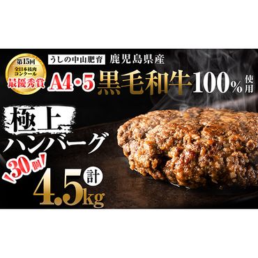 ＜A4・A5等級＞鹿児島県産黒毛和牛100%使用極上ハンバーグ計4.5kg(150g×30個) c0-070