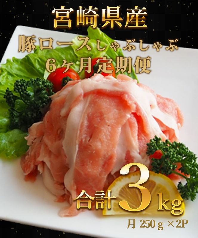 宮崎県産豚ロースしゃぶしゃぶ用 3kg 6回定期便　N0136-B614