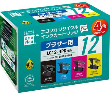 エコリカ【ブラザー用】 LC12-4PK互換リサイクルインク 4色お買得パック（型番：ECI-BR124P/BOX）