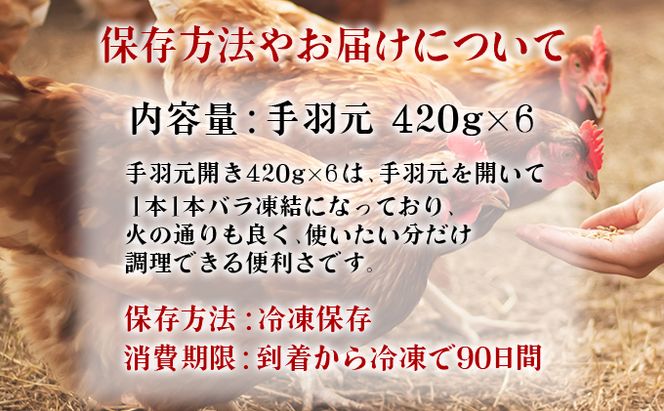 420g×6 みつせ鶏 手羽元(バラ凍結) B-967