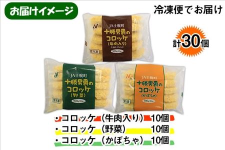 北海道 十勝男爵 コロッケ 各10個 900g 3種 計30個 じゃがいも 挽き肉 ひき肉 牛 国産牛 肉 野菜 かぼちゃ ジャガイモ ビーフ カボチャ セット 国産 惣菜 おかず お弁当 冷凍 お取り寄せ 送料無料 JA士幌町 送料無料 十勝 士幌町【N47】