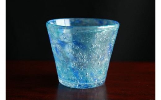 ガラス工房雫】泡花口広カップ＜朝顔＆紫陽花＞2個セット（沖縄