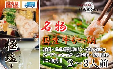 人気No.1 名物 国産牛もつ鍋 極塩味 2〜3人前 野菜・ラーメン付き フルセット[指定日配達][冷蔵便] 232238_CL001-PR