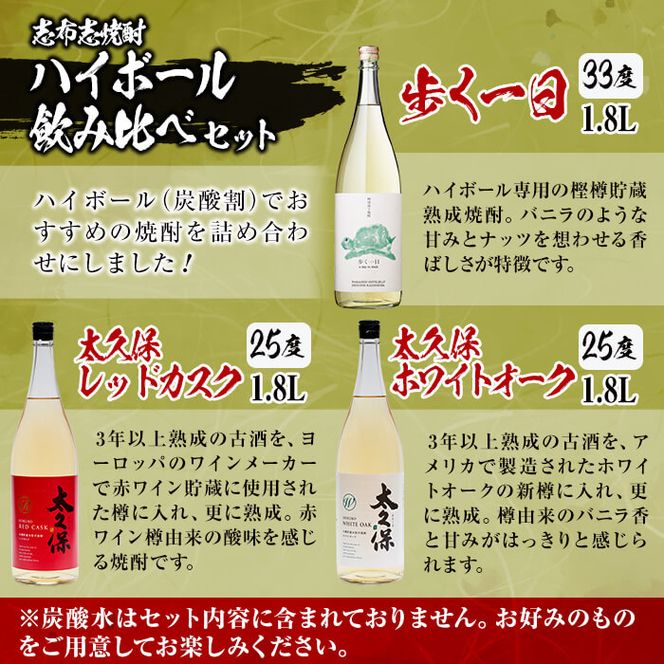 ＜入金確認後、2週間以内に発送！＞志布志焼酎ハイボール飲み比べセット計5.4L(1.8L×3本) c5-011-2w