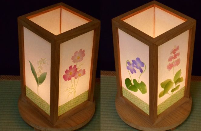 050F079 正絹着物生地で作ったおしゃれな行灯（あんどん） 四季の花 ...