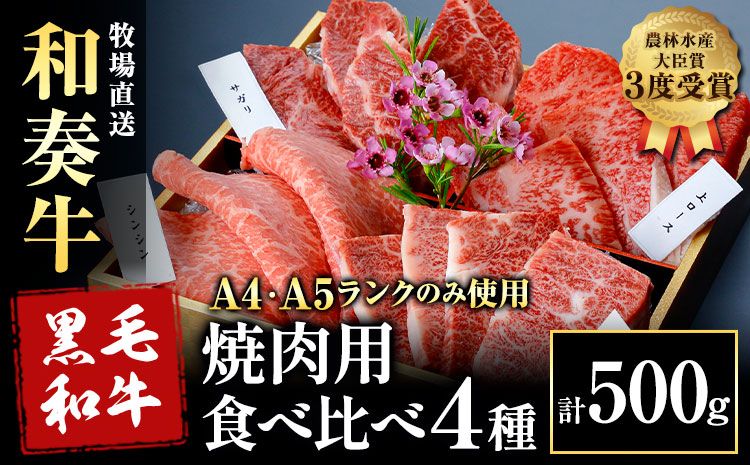 厳選 くまもと黒毛和牛 焼肉用食べ比べ4種 500g[30日以内に出荷予定(土日祝除く)]熊本県 大津町 和牛焼肉LIEBE くまもと黒毛和牛 厳選部位 上ロース ハラミ サガリ シンシン 冷蔵 リーベ---so_cliebey4sy_30d_24_30000_500g---