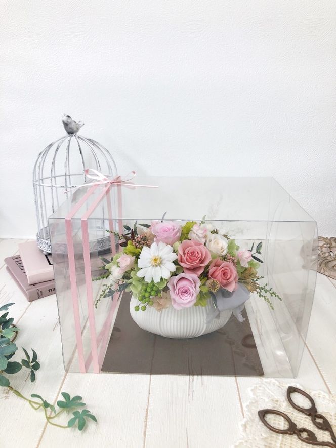 AJ052-2 プリザーブドフラワーアレンジ【プリモ】 春日部市 シュガーパイン