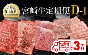 【定期便】宮崎牛３ヶ月定期便Ｄ‐１【 国産 九州産 肉 牛 宮崎県産 牛肉 黒毛和牛 ミヤチク 全3回 】[D0675t31]