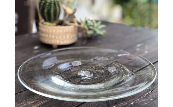 【琉球ガラス工房雫】水玉お皿（中・１枚）