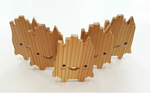 トリック箸置き「はしミラ」５個セット　ゆるキャラ かわいい 木製 はしおき 手作り工房ヤマセン