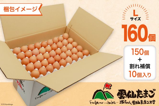 BI047 6回 定期便 どっさり！ 雲仙たまごLサイズ 160個(150個＋割れ補償10個入り) [ 卵 たまご 生卵 鶏卵 赤卵 玉子 新鮮 塚ちゃん雲仙たまご村 長崎県 島原市 ]