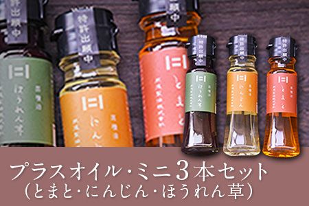 熊本県 大津町産 プラスオイル(とまと・にんじん・ほうれん草)ミニ3本セット(45g×3本)[60日以内に出荷予定(土日祝除く)]肥後製油株式会社---so_higopol_60d_22_12500_135g---