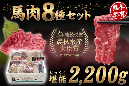純国産馬肉8種セット 計2200g 熊本肥育 2年連続農林水産大臣賞受賞 送料無料 馬刺し 馬肉 馬スジ ホルモン 燻製 霜降り ハンバーグ 熊本県玉東町《60日以内に出荷予定(土日祝除く)》---gkt_lcl_130_8syu---