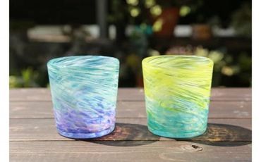 【伝統工芸】ガラス工房雫　深海ロックグラス　エメラルド・紫／2個セット