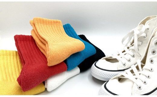 80's カラーバリエーションで気分を上げる!!無地ローゲージ足底パイルスケーターソックス 6足セット