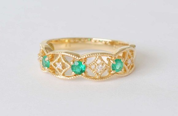 K18　エメラルド/ダイヤモンドリング　BO-1