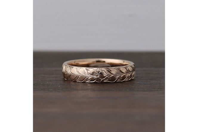 【O53-001】ハワイアンリング ピンクゴールド（葉）