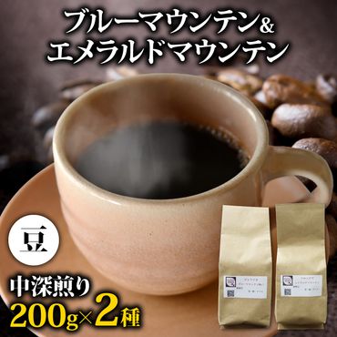 コーヒー豆 400g ブルーマウンテン エメラルドマウンテン 各200gセット メール便でお届け コーヒー 高級 美味しい 鮮度 新鮮 自家焙煎 珈琲 藤枝市 静岡県 [PT0206-000003]