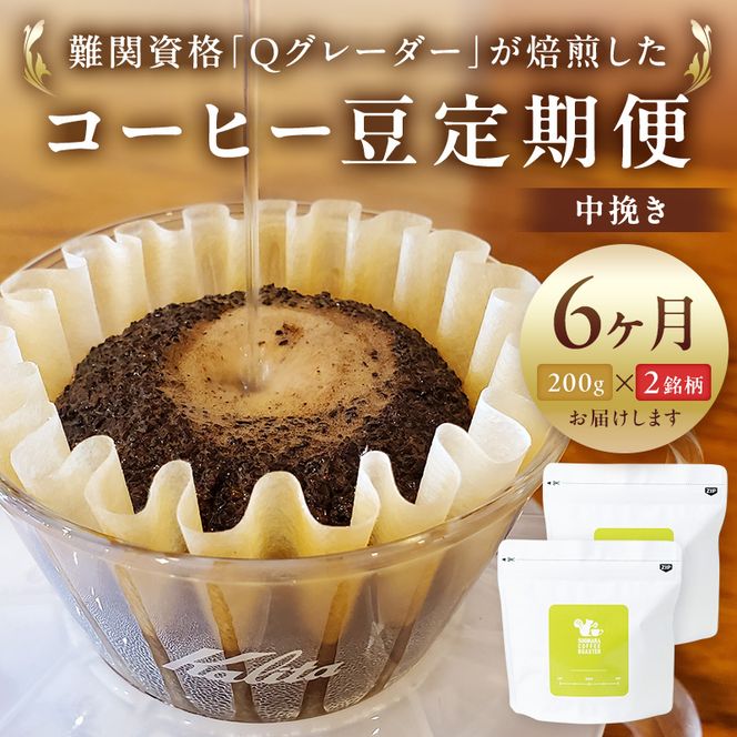 158-1030-025　コーヒー豆定期便200g×2銘柄 6ヶ月定期便（中挽き）