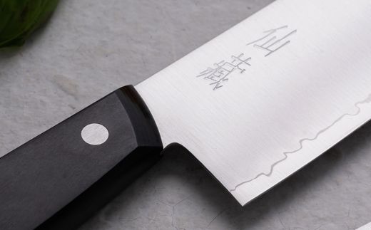 H20-83 モザイクピン付き三徳包丁+ペティセット（EN-01/02） ～切れ味の良い3層鋼ステンレス 日本刀のような波紋 デザイン～