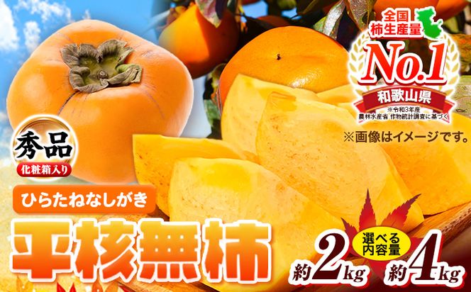 秀品 和歌山秋の味覚平核無柿(ひらたねなしがき) 選べる 約2kg 約4kg 化粧箱入 株式会社魚鶴商店《10月上旬-11月上旬頃出荷》 和歌山県 日高町 柿 カキ かき たねなし ジューシー フルーツ---wsh_utsshtnk_ad10_22_11000_2kg---