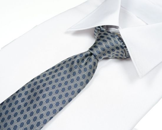 郡内織物「富士桜工房」シルクネクタイ 編籠目 藍生鼠 FAA1017