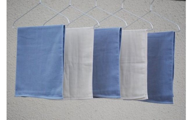 010B1157 さらっとガーゼとふんわりパイルのモノトーンタオル（スモークブルー3枚 キナリ2枚）【泉州タオル 国産 吸水 普段使い シンプル 日用品】