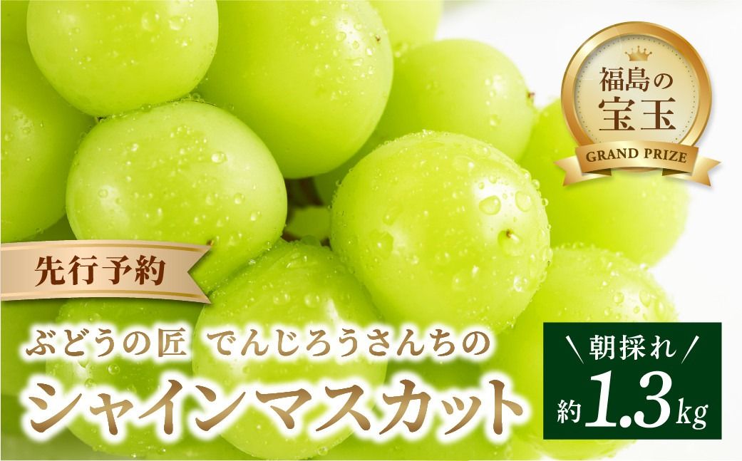 [ 先行予約 2025年発送 ] シャインマスカット 1.3kg 2房 冷蔵 高級 種無し 種なし ブドウ ぶどう 品種 果物 甘さ 香り 美味しい 食べ方 人気 ランキング おすすめ 家庭用 贈答用 ギフト 故郷 ふるさと 納税 福島 ふくしま 田村 田村市 たむら 鈴木農園 でんじろうさん