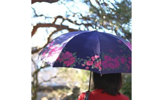 槙田商店【晴雨兼用】長傘 ”絵おり” 大バラ：紺 FAA5071