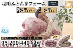 プラチナ 羽毛布団リフォーム シングル 仕立て直し 80超長綿 【ポーランド産 マザーグース95％】 【赤 柄おまかせ】 [川村羽毛 山梨県 韮崎市 20743593] リフォーム 布団打ち直し 布団リフォーム 布団 羽毛 ふとん 羽毛布団 羽毛ぶとん 打ち直し
