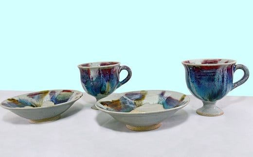 【上野焼香春徹山窯】ペア コーヒーカップ セット