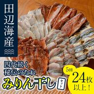 四代続く秘伝のたれ みりん干しセット (合計5種・24枚以上) 干物 ひもの 魚 さかな 鯵 あじ 鯖 さば かます 醤油 食べ比べ おかず 国産 詰め合わせ セット 大分県 佐伯市  【FT01】【田辺海産】