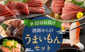【定期便10回】海からの贈り物！漁師からのうまいもん定期便 まぐろ 鮪 鰹 まぐろたたき カツオのたたき ネギトロ 伊勢海老 金目鯛 刺身 お楽しみ 海鮮 冷凍 魚 海産物 魚介類 高知県 緊急支援品 訳あり 不揃い 傷 規格外 故郷納税 送料無料 室戸 all tk007!