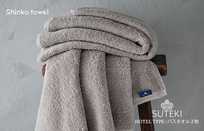 099H4254 SUTEKI バスタオル グレー 2枚【泉州タオル 国産 吸水 普段使い 無地 シンプル 日用品 家族 ファミリー】