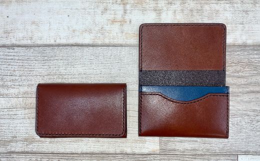 26-721．手縫いの本革「オリジナル名刺・カード入れ」【カラー：7色よりお選びください】