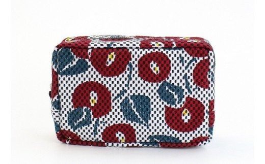 【T02068】刺子織　横型ＢＯＸポーチ　椿