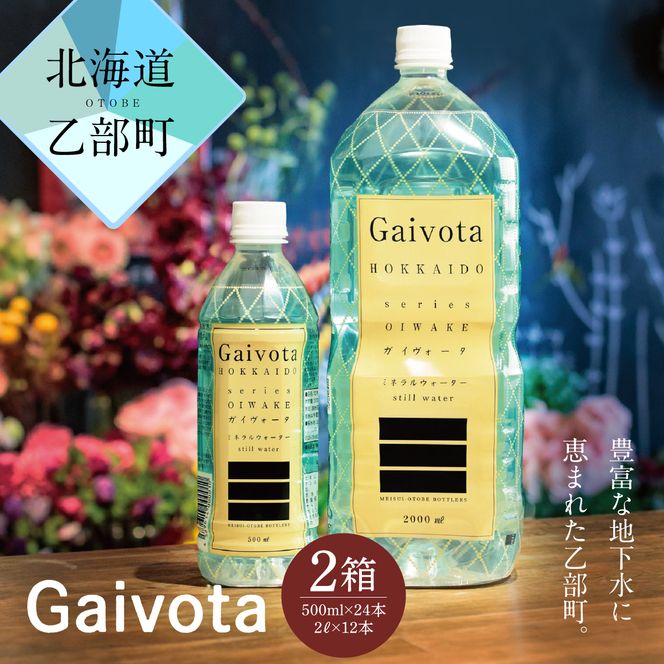 ＜Gaivota」1箱（500ml×24本/箱）+1箱（2L×6本/箱＞　北のハイグレード食品　北海道乙部町の天然シリカ水